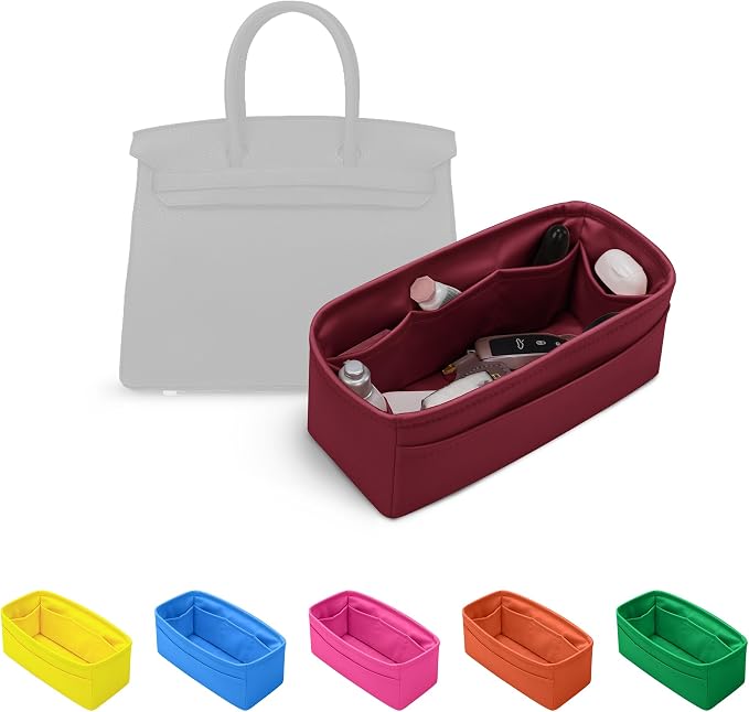 Satin Purse Organizer for Birkin 25 Retourne, Rouge H | Custom Fit, Multiple Pockets, Lightweight Purse Essentials, Ideal for Travel, Shopping, and Daily Use by KINGSINBAG