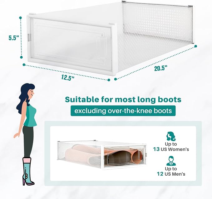 8-Piece Boot and Shoe Storage Box, Stackable Clear Plastic Shoe Box, Space-Saving Shoe Organizer for Boots, Sneakers, and High Heels, Clear - Image 3