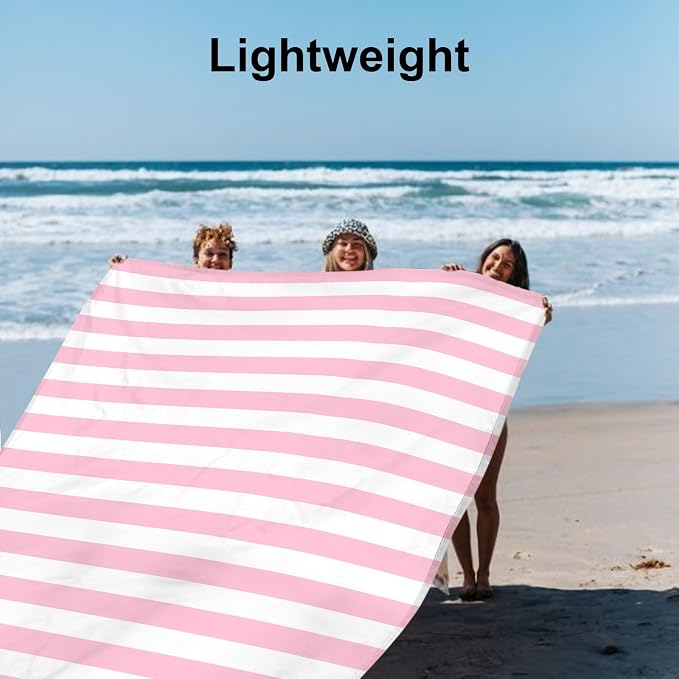 Pink Stripe Beach Blanket Sandproof Waterproof, Extra Large 78''×86'' Beach Mat for 1-4 Adults with Stakes and Sand Pocket, Compact Lightweight Sand Free Picnic Mat Beach Essential - Image 5