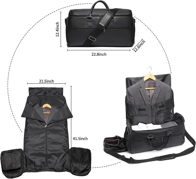 seyfocnia Carry On Garment Bag for Travel, Convertible Travel Garment Bag for Men Women, 2 in 1 Hanging Suitcase Suit Business Travel Bag, Black - Image 2