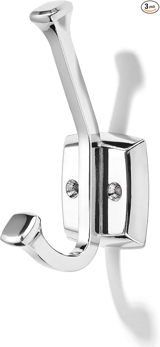 khtumeware 3 Pack 4.7 inch Polished Chrome Coat Hooks Wall-Mounted Hooks | Applicable to hanging,Towel,robe,bathroom,bag,clothes,entryway Zinc Alloy bathroom hooks by khtumeware