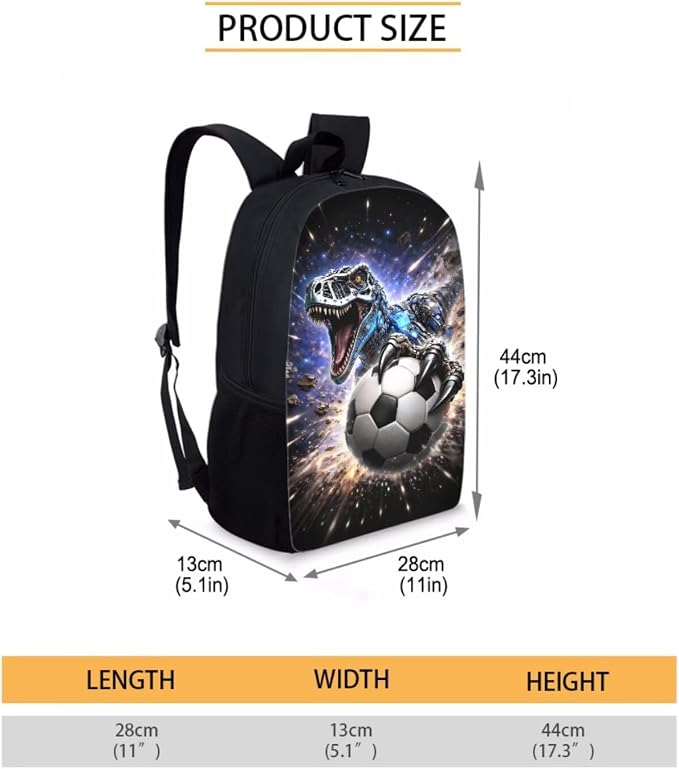 Forchrinse Dinosaur Backpack for Boys 3-In-1 Soccer School Backpack with Lunch Box Pencil Case Large Capacity 17 Inch School Bag for Elementary Kindergarten Kids Bookbag Daypack - Image 3