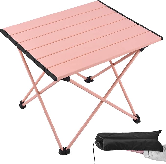 Grope Portable Camping Table with Aluminum Table Top, Folding Beach Table Easy to Carry, Prefect for Outdoor, Picnic, BBQ, Cooking, Festival, Beach, Home (Pink-M) by Grope