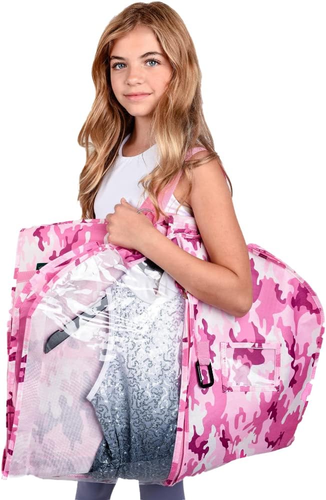Waterproof Hanging Garment Bag 40 inch Clothes Bag with Gusset, 5 Pockets & Side Zip for Dance Costumes, Cheer, Skating, Theatre, Beauty Pageants & More by Kendall Country, Camo Pink - Image 4