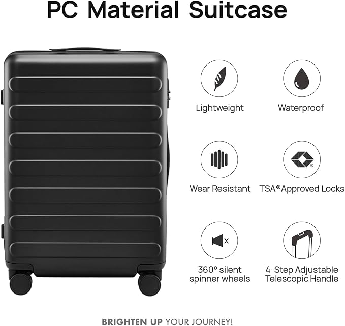 NINETYGO Medium Checked Luggage 26 Inch, Checking In Luggage with Smooth Spinner Wheels, Lightweight, Hard Shell PC Suitcase, Lightweight Travel Luggage, TSA Approved (Black, Rhine Basic) - Image 2