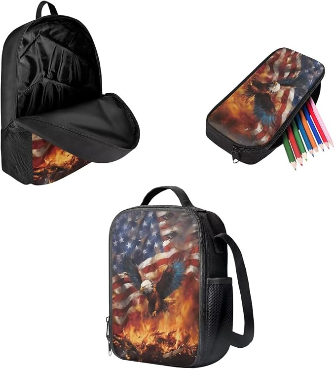 AFPANQZ Kids Backpack 3 Pieces Set Large Capacity School Bags with Heat Insulated Lunch Bags Small Pencil Bags 3 Pack - Image 2