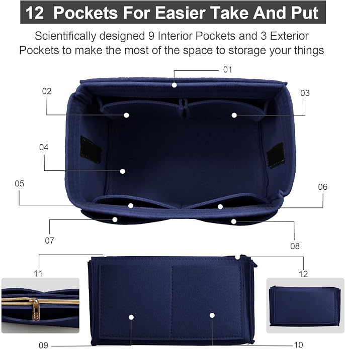 OMYSTYLE Purse Organizer Insert, Felt Tote Bag Organizer Insert with 5 Sizes, Handbag Dividers for Inside Purse, Compatible with Longchamp, Neverful, Speedy and More - Image 3