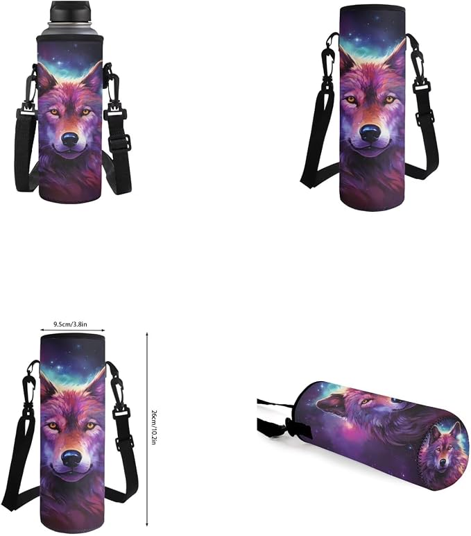 Galaxy Wolf Backpack for Girls Kids Backpack with Lunch Box Water Bottle Carrier with Strap and Pencil Case 4PCS Set Bookbag with Front Pocket for School 17 inch Large Elementary School Bag - Image 6