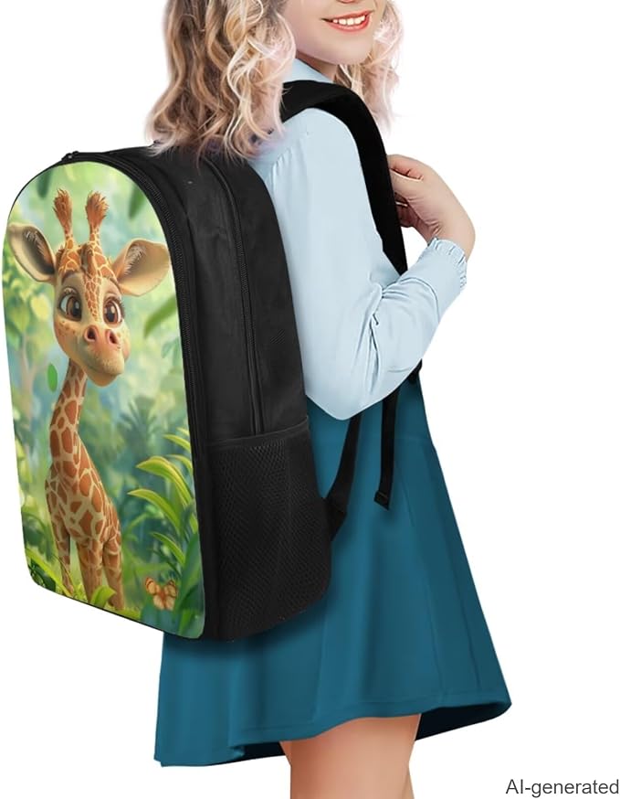 Giraffe Backpack for Girls Kids Backpack with Lunch Box Water Bottle Bag and Cute Pencil Case 4PCS Set Bookbag with Compartments for School 17 inch Lightweight School Bag for Elementary Girls - Image 2