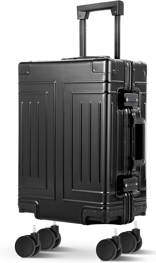 All Aluminum Carry On Luggage，Cut from Whole Aluminum Sheet，22x14x9 Airline Approved ，（3rd Generation，Premium Metal zipperless suitcase ） (black, 20inch) by KANGSHILU