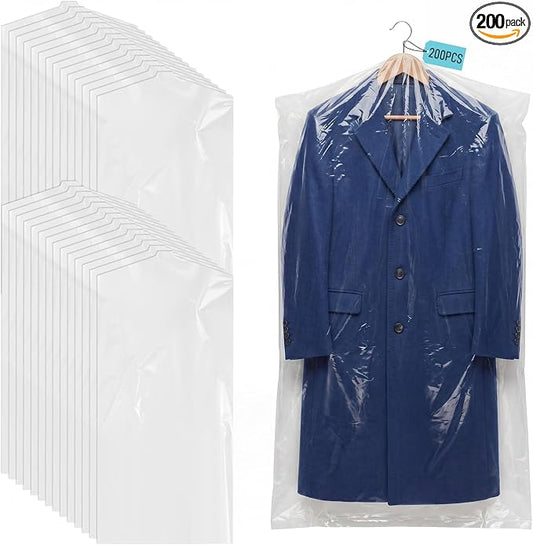 200 Pack Dry Cleaning Garment Bags, 23.6 x 47.2 Inch Plastic Dry Cleaners Bags for Hanging Clothes Dust Protection Clear Clothes Covers for Travel Moving, Home Storage (Hanger Not Included) by Unknown