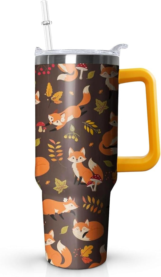 30 oz Fall Fox Stainless Steel Tumbler with lid and Straw Coffee Travel Mug Cup Water Botter,Fox Gifts for Women