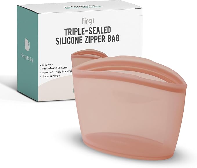 Reusable Silicone Sandwich Bag, 3.5 Cups, Food Storage Container, Made in Korea BPA-Free Platinum Silicone, Reusable Freezer Bag, Microwave Safe, Sous Vide, Lunch Baggies, 29oz, Dry Rose | Reusable Zip Bag by FIRGI-FirstGift