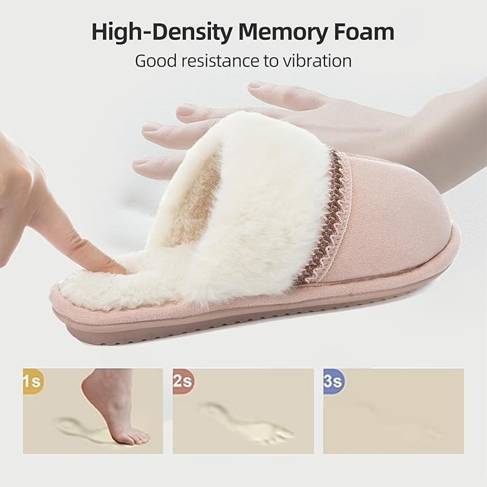 MAXTOP Womens Cozy Memory Foam Slippers Soft Warm Slip On Faux Fur House Slippers,Anti-Skid Rubber Sole,Creative Gifts for Women Mom Girlfriend