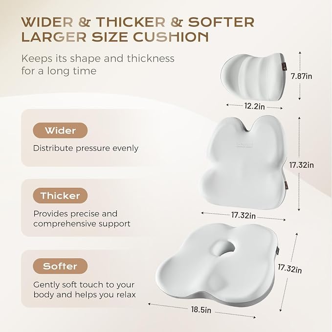 Coverado Car Seat Cushion Back Support Pillow Neck Headrest Pillow, Ergonomic Memory Foam Sciatica & Back & Tailbone Pain Relief Cushion for Office Chair Seat Cushion for Chair Gray&Light Gray - Image 2