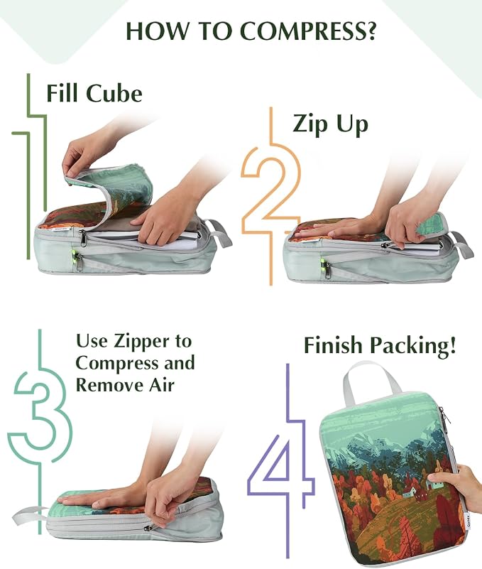 Gonex Compression Packing Cubes, 4pcs Expandable Storage Travel Luggage Bags Organizers, Travel Cubes for Suitcase Carry On (Seasons) - Image 6