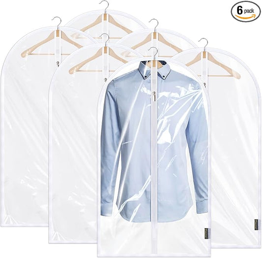 BALEINE 40'' Clear Garment Bags, 6 Packs PEVA Dress Bag for Closet Clothes Dresses Suit Coats Storage (Clear, 6PK) by BALEINE