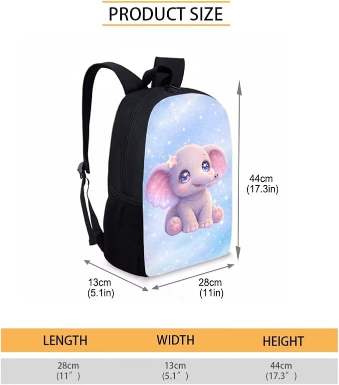 Forchrinse Cute Elephant Backpack for Girls 17 Inch School Bag with Lunch Box Pencil Case Kids Bookbag School Backpacks 5th 6th Grade Elementary Kindergarten Preschool Daypack - Image 3