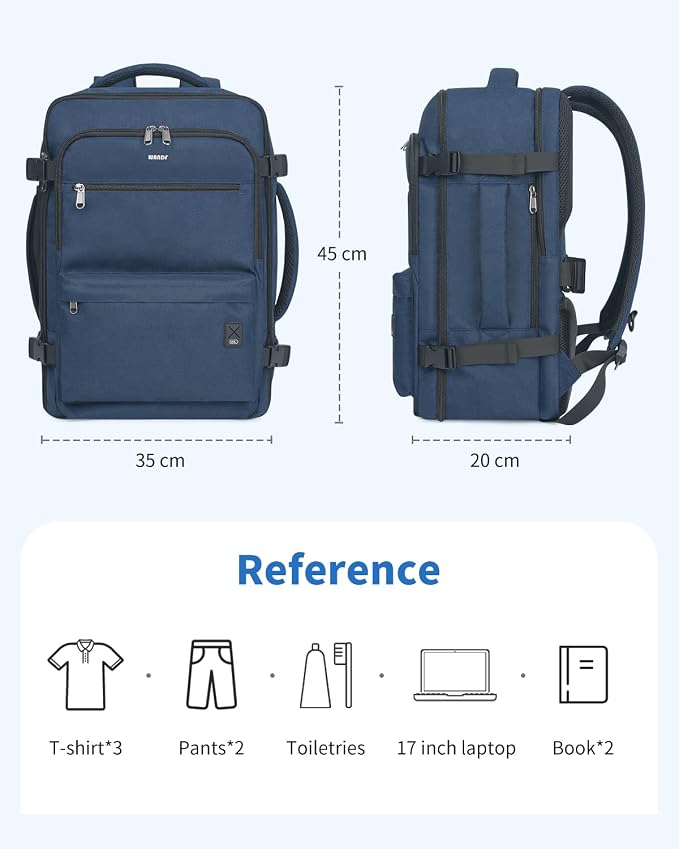 WANDF Travel Backpack For Spirit Airlines Personal Item Bag 18x14x8 with Wet Pocket, 17 Inch Laptop Backpack for Men Women | Frontier Airline Underseat Fit, Fits 17" Laptop, 180°Opening, Travel Backpack - Image 8
