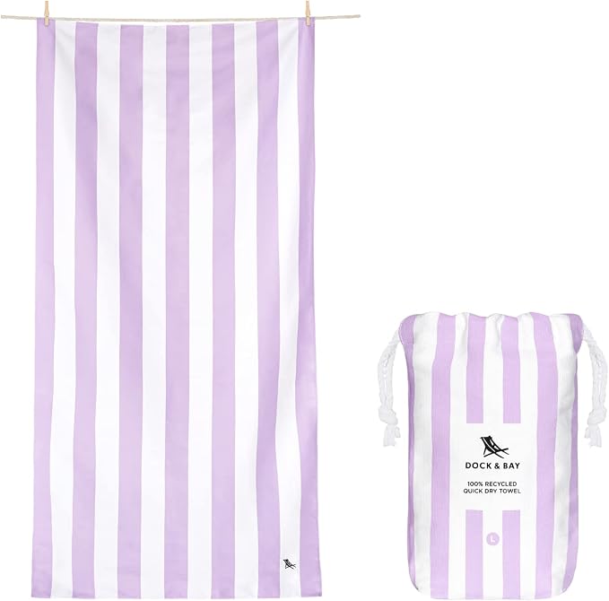 Dock & Bay Beach Towel - Quick Dry, Sand Free - Compact, Lightweight - 100% Recycled - Includes Bag - Cabana Light - Lombok Lilac - Large (160x90cm, 63x35) by DockBay