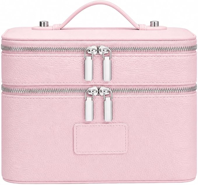 Makeup Case,Leather Double Layer Makeup Bag Duo,Large Portable Travel Toiletry Case Cosmetic Organizer for Women by idoltimes