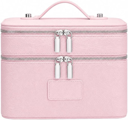 Makeup Case,Leather Double Layer Makeup Bag Duo,Large Portable Travel Toiletry Case Cosmetic Organizer for Women by idoltimes