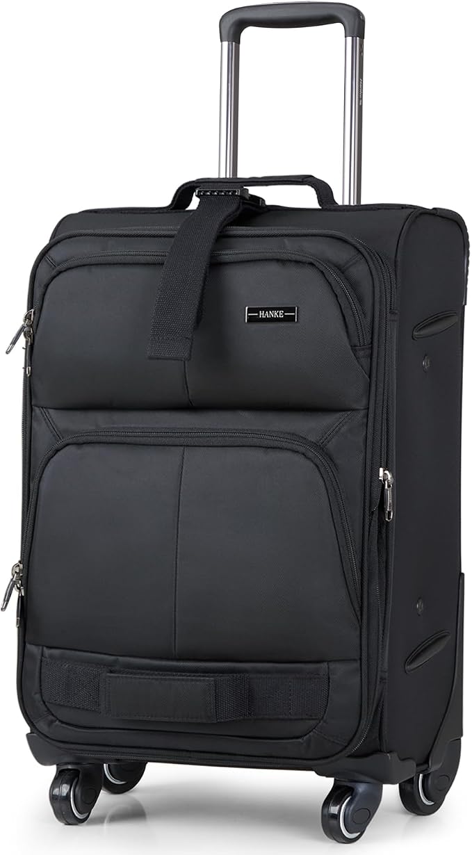 Hanke 24 inch Softside Expandable Luggage with Spinner Wheels, Medium Size Suitcase Checked Luggage Travel Luggage Rolling Suitcase,Black by Hanke