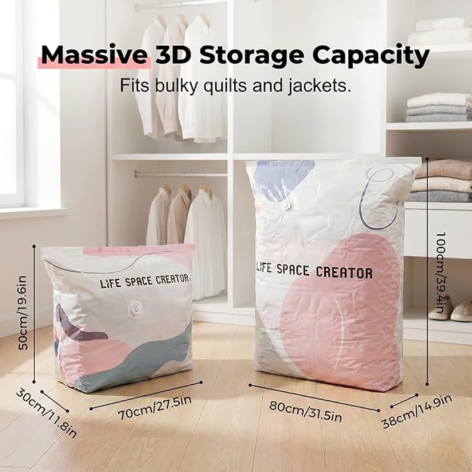 Upgraded Large Capacity No-Pump Vacuum Storage Bags for Home & Travel, Quick Press & Seal Cube Compression, Keeps Clothes & Blankets Dry, Ideal for Organized Living (5, M-19.6 * 27.5) - Image 2