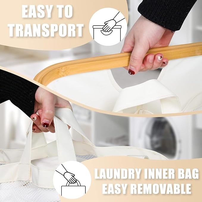Hampers for Laundry Basket with Lid, 145L Large Laundry Hamper 3 Section | Dirty Clothes Hamper Separator with 3 Removable Bags & 5 Labels, Divided Laundry Organizer for Bedroom, Laundry Room, Beige - Image 5