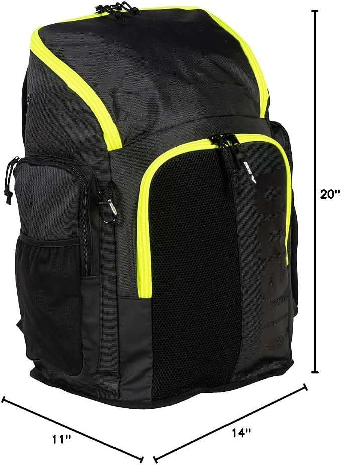 ARENA Spiky III Backpack 45 Swimming Athlete Sports Gym Rucksack Large Training Gear Equipment Swim Bag for Men and Women, 45 Liters, Dark Smoke/Neon Yellow - Image 9