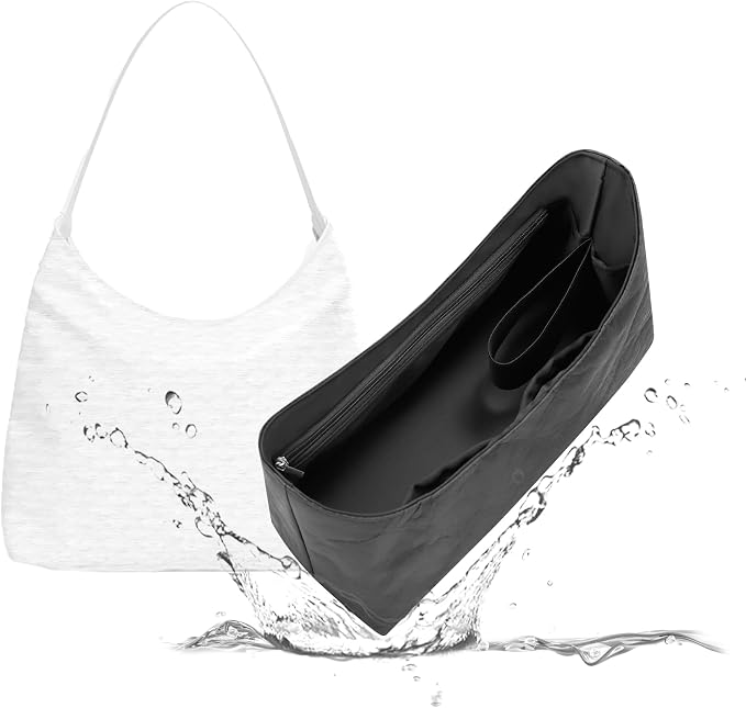 Lightweight Bag Insert for Bohème Hobo, Side Zipper, Black | Bottle Holder and Side Zip, Smooth Satin Interior, Easy-Care Outer Surface, Multiple Color Options, Structured Yet Flexible by 19NeatThin