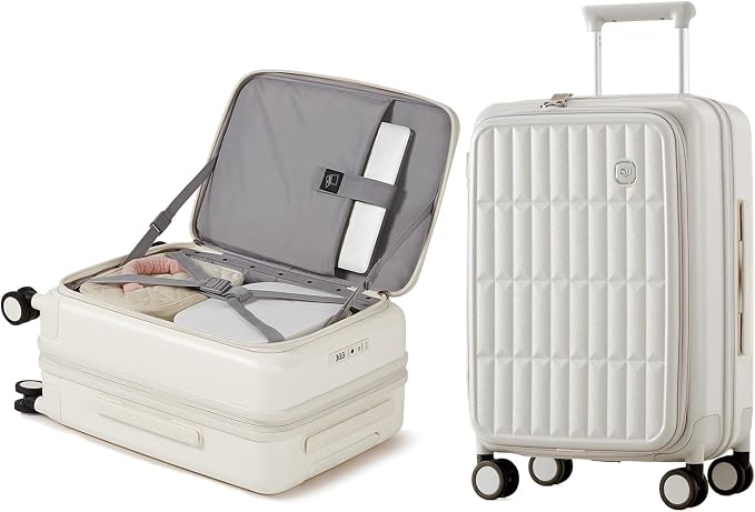 Expandable Top Open Carry On Luggage 22x14x9 Airline Approved, 20 Inch Hard Shell Carry On Suitcase with Spinner Wheels,Travel Small Luggage for Women Men,Coconut White by AJIVALUESTYLISHQUALITY