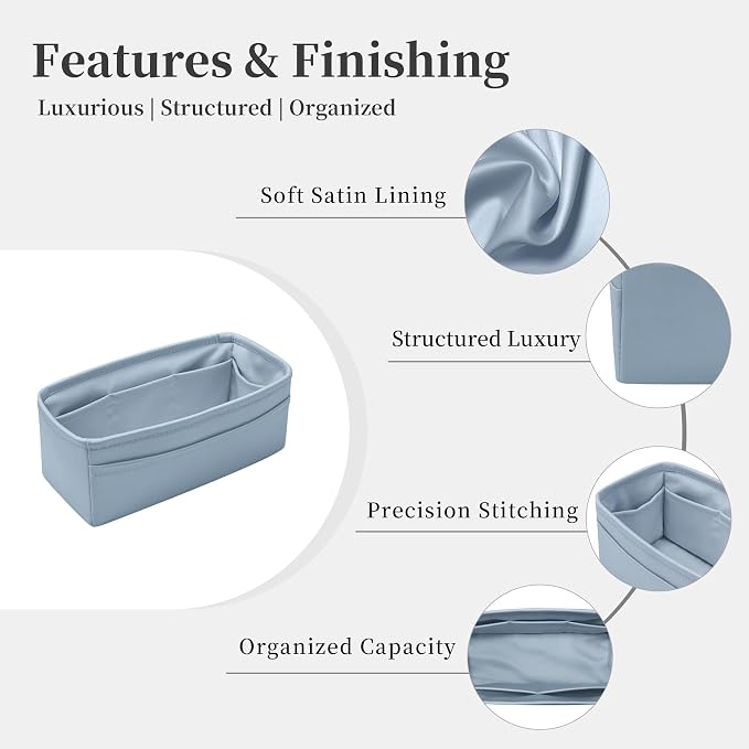 Satin Purse Organizer for Birkin 30 Sellier, Blue Brume | Custom Fit, Multiple Pockets, Lightweight Purse Essentials, Ideal for Travel, Shopping, and Daily Use - Image 5