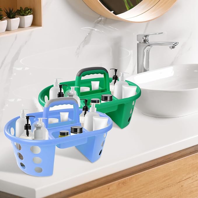 SIMPLYKLEEN Large Shower Caddy Portable 2PC - Made in USA Plastic Jumbo Size Dorm Storage Candy Tote with Handle Shower Organizer for Bathroom, Pantry, Kitchen, College Dorm, Green/Periwinkle - Image 2