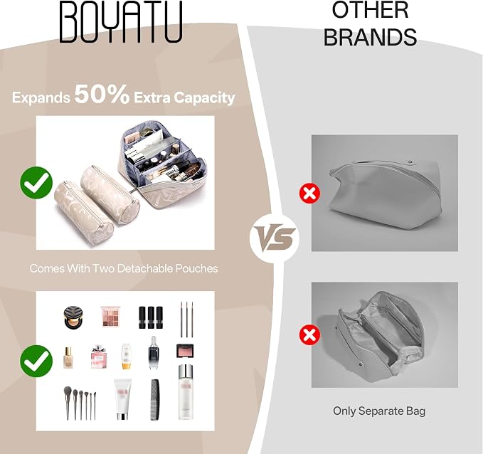 BOYATU Travel Makeup Bag for Women: Y2K Aesthetic Personalized Glossy 3 Pcs Set Cosmetic Organizer Bag - Trendy Statement Toiletry Pouch for Forward Women - Stand Out at Festivals & Trips(D-5-Apricot) - Image 3