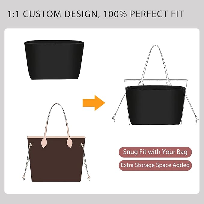 Purse Organizer Insert for LV Neverfull MM, Nylon Bag Organizer with 13" Laptop Sleeve, Deep Elastic Bottle Holders, YKK Zipper Pocket, 6 Compartments,Lightweight Luxury Tote Insert - Image 8