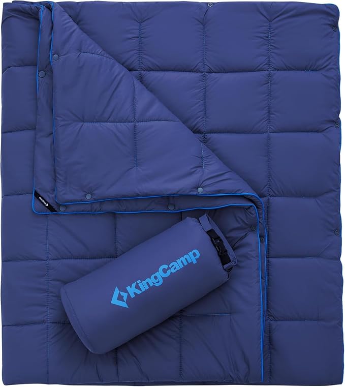 KingCamp Ultralight Camping Blanket, Packable Down Alternative Puffy Wearable Blankets Weatherproof Warm Package Quilt with Snap Buttons for Outdoor Hiking Travel Picnic Stadium (69" L x 53" W, Navy) by KingCamp