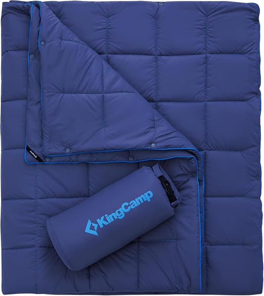 KingCamp Ultralight Camping Blanket, Packable Down Alternative Puffy Wearable Blankets Weatherproof Warm Package Quilt with Snap Buttons for Outdoor Hiking Travel Picnic Stadium (69" L x 53" W, Navy) by KingCamp