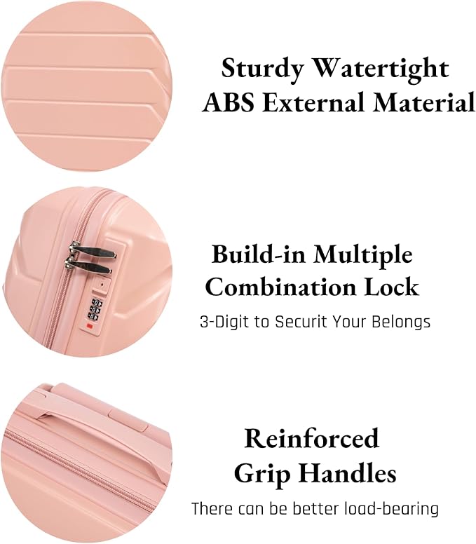 2-Piece ABS Hard Shell Lightweight Carry-On Luggage Set (14" & 20"), 360-Degree Spinner Wheels, Adjustable Telescopic Handle and Combination Lock for Travel, Pink - Image 6