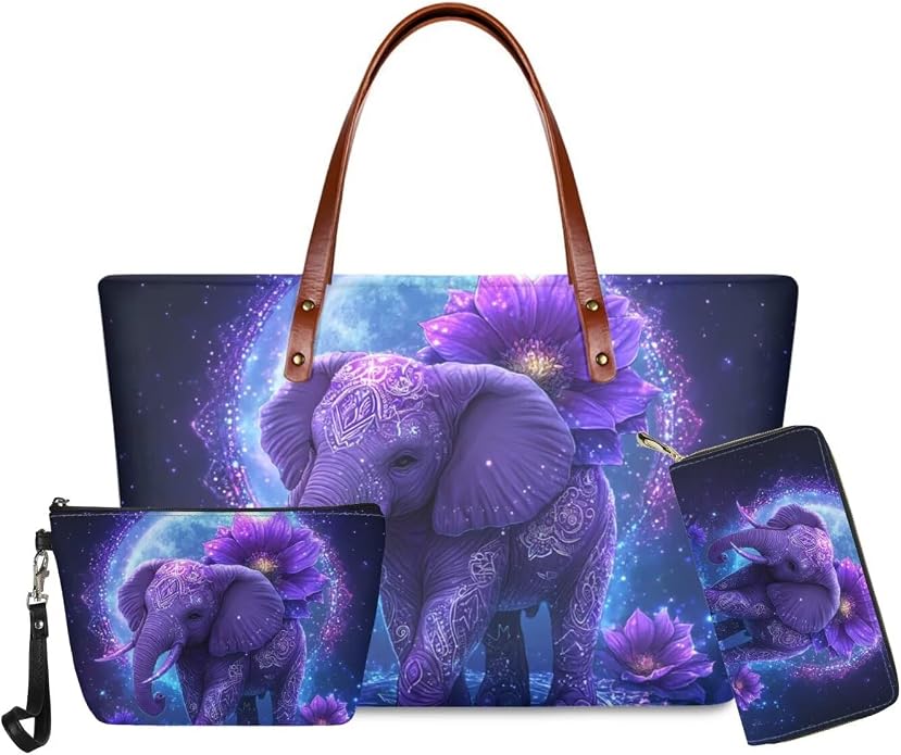 GIFTPUZZ Women Tote Bag Women Wallet Portable Cosmetic Bag for Women Bag Set 3 Pack PU Leather Bags with Zipper - Image 3