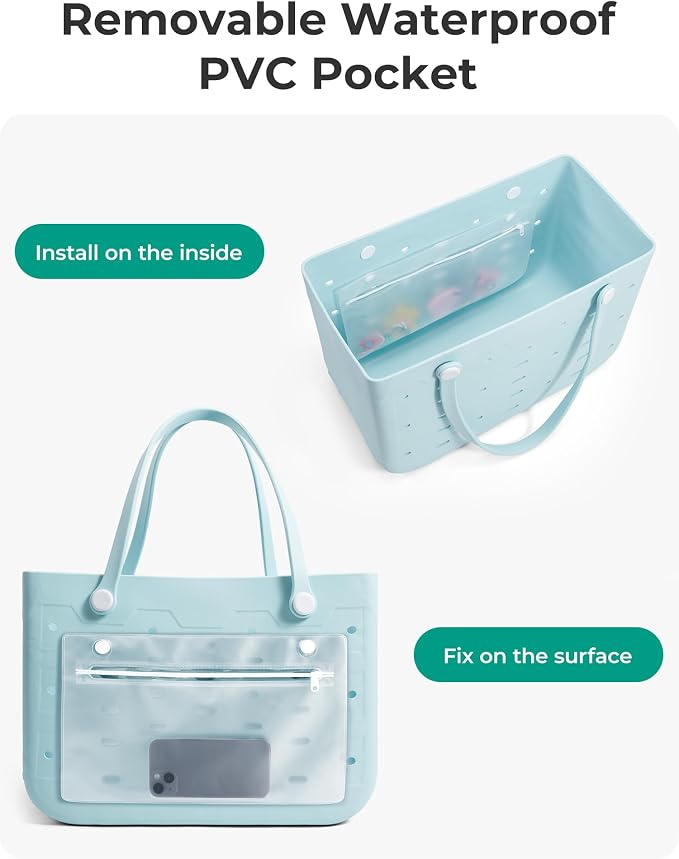 BAGSMART Beach Bag for Women, Water-resistant Rubber Tote Bag, Sandproof Vacation Essentials for Summer Swim Cruise Pool - Image 7