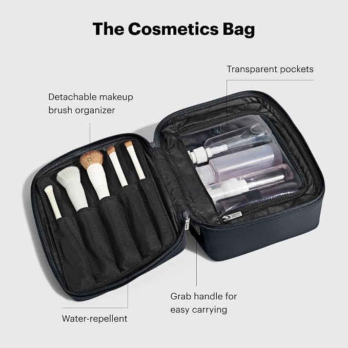 Away The Cosmetics Bag - Water-Repellent Cosmetic Travel Bag with Detachable Brush Organizer, Spill-Proof Bottom Compartment, Transparent Pockets - Navy Blue - Image 3