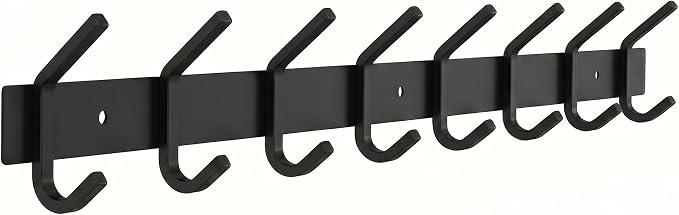 Coat Rack Wall Mount – 24 Inch Stainless Steel Hook Rail with 8 Double Coat Hooks for Hanging – Wall Mounted Entryway Organizer for Coats, Hats, Bags, Towels, Robes, Bedroom or Bathroom - Black by SAYONEYES