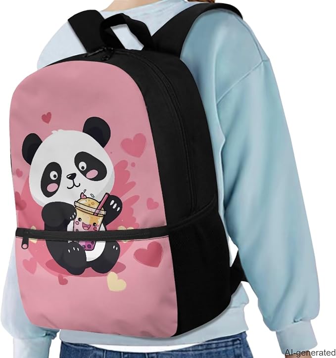 Cute Panda Backpacks for Teen Girls Middle School Lightweight School Messenger Bag for Teens Keep Warm Lunch Bag with Pencil Case and Water Cup Protector for Travel Picnic - Image 2