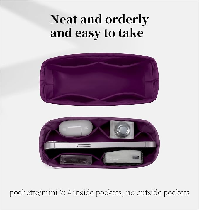 Women's Purse Organizer Insert - Satin & Lightweight Fabric with Inside Pockets, Portable for Commute, Travel, Shopping, and Evening, Multicolor Options, Fits for Kelly Pochette(Anemone, Pochette) - Image 3