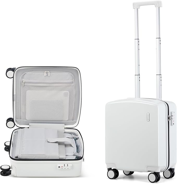 Hanke 16 Inch Underseat Carry On Luggage, Airline-Approved Hard Shell Small Suitcase with Spinner Wheels, Lightweight Tsa Lock Travel Luggage for Short Trips(Smoke White) by Hanke