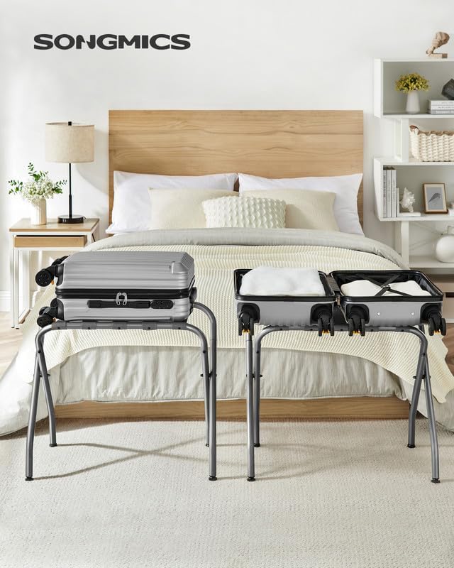 SONGMICS Luggage Rack, Pack of 4, Luggage Racks for Guest Room, Suitcase Stand, Steel Frame, Foldable, for Bedroom, Gray URLR64G04 - Image 2
