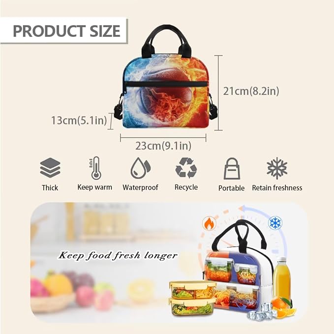 Basketball Boys Bookbag 10-12 Years Old Ice and Fire High School Backpack with Lunch Box and Pencil Bag Set 3-in-1 Large School Bags for Teens - Image 5