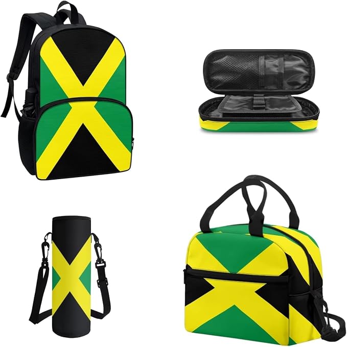 POLERO Jamaica Flag Bookbag Womens Backpack Schoolbags Set with Lunch Tote Bag/Water Bottle Cover/Pencil Case Office Travel Bags - Image 2