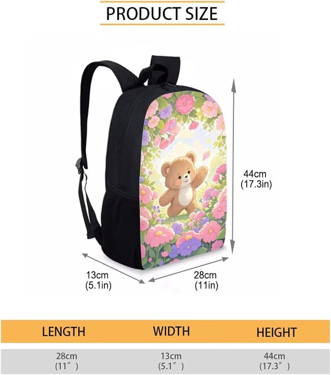 Forchrinse Bear Backpack with Lunchbox and Pencil Pouch Primary School Student Backpack Lunch Bag for Girls 6-8 Years Old 3 Piece Cute Back to School Bookbag/Lunch Box Set - Image 3